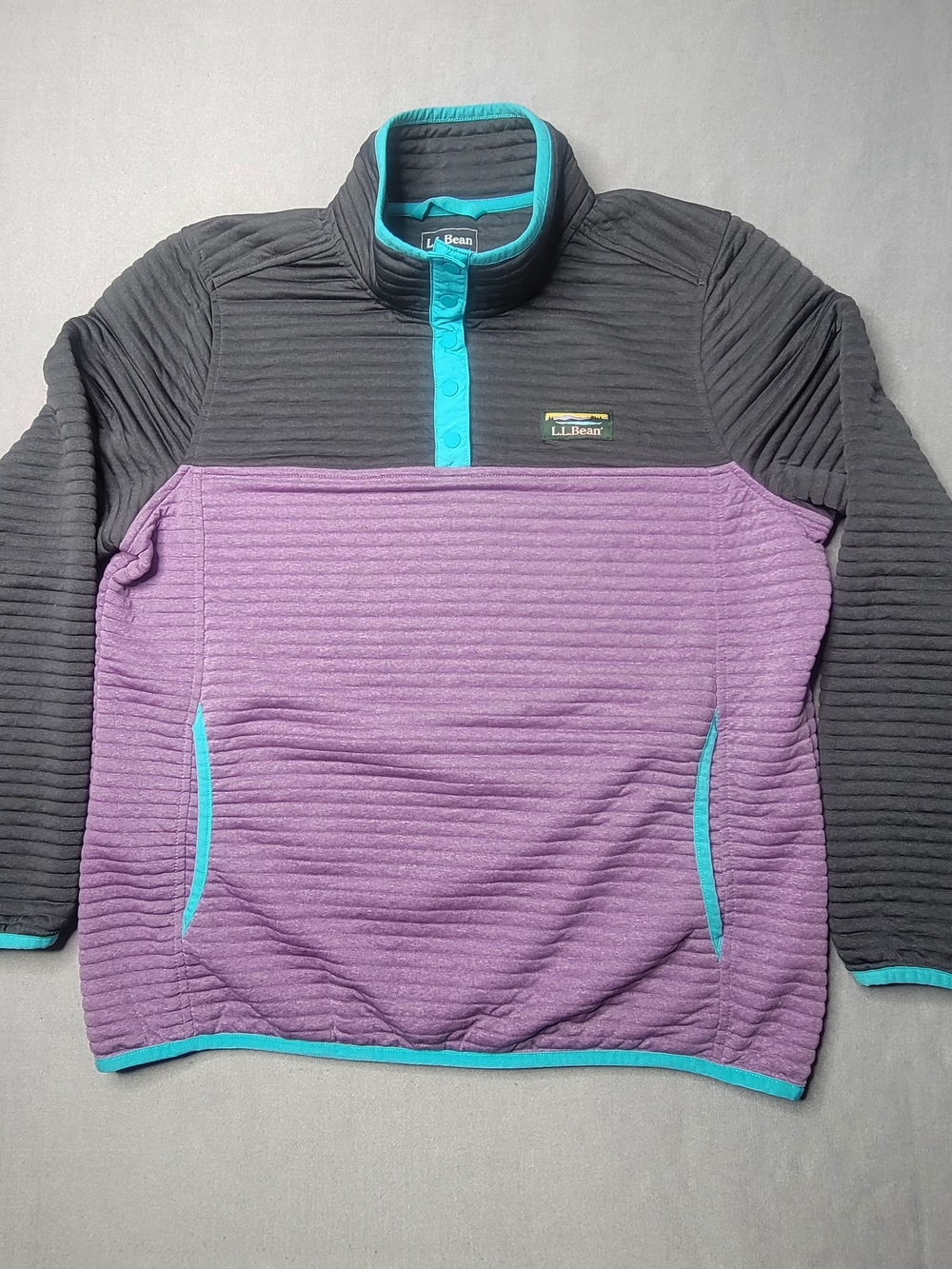L.L. Bean Womens Two-Tone Quilted Pullover Sweater - Purple & Charcoal SZ M-pet